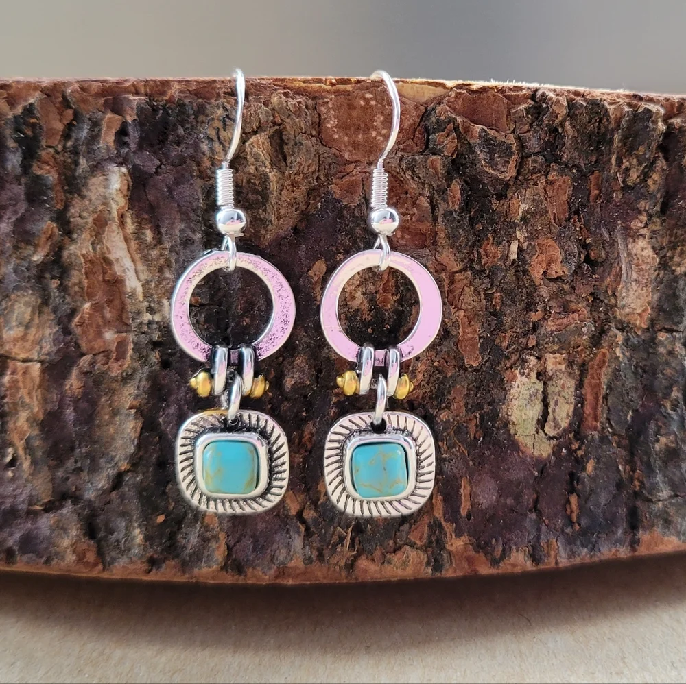 Everyday Boho Turquoise Silver Earrings - Picture 3 of 5